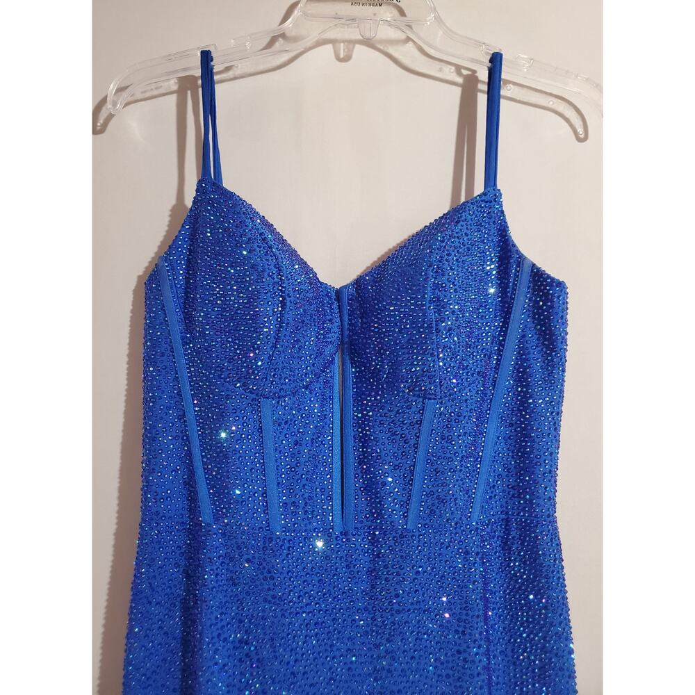 Sherri Hill Corset Rhinestone Maxi Gown Womens Size 8 Prom Homecoming Dress Blue - Picture 4 of 15